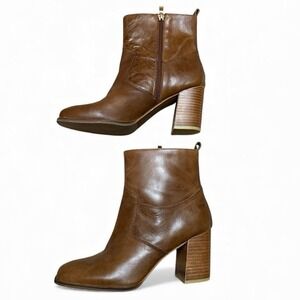 Sbicca Toccoa Boots Size Women's 8.5 Brown Leather High Block Heel Ankle Booties